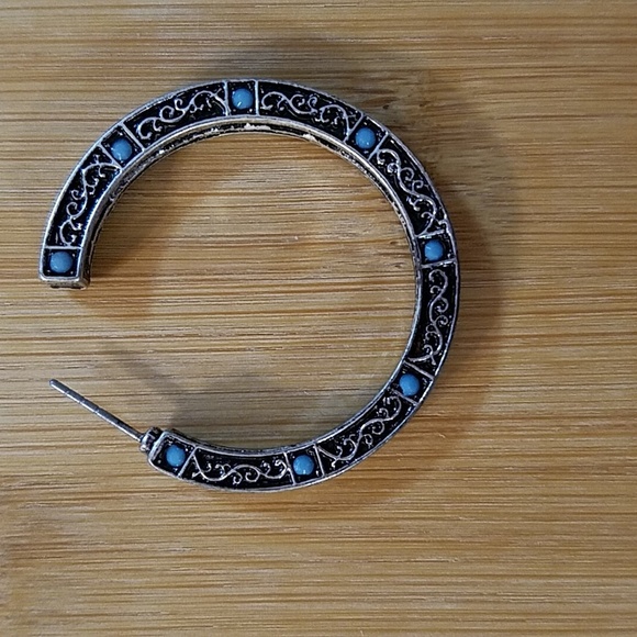 Red Camel Hoop Earrings Turquoise and Rhinestones Boho Hippie Girl 1.5" - Picture 2 of 10